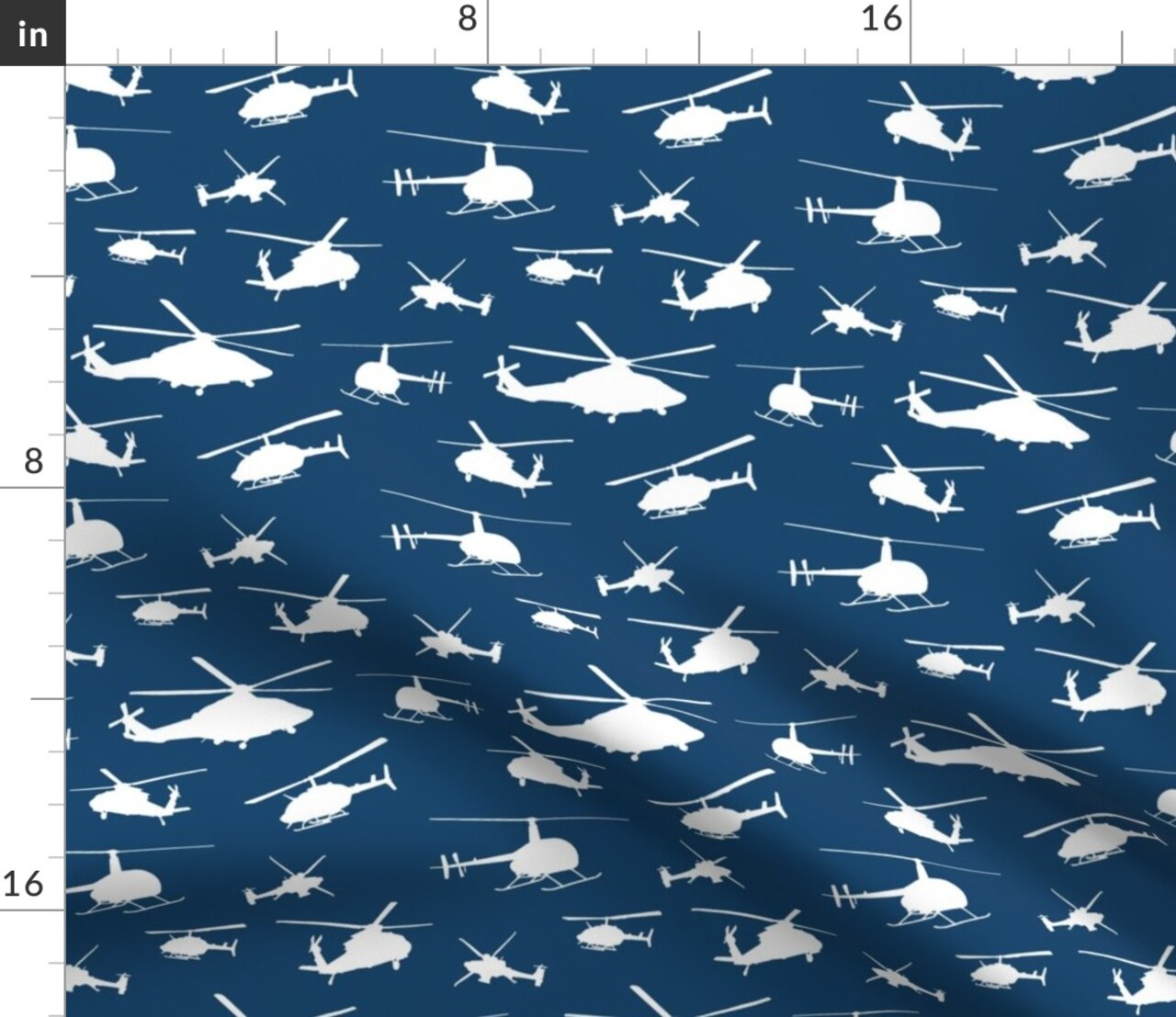 Navy Blue White Small Helicopters Aviation Airplane Flight Military Custom Printed Fabric by Spoonflower Various Fabrics by the Yard or Fat Quarter